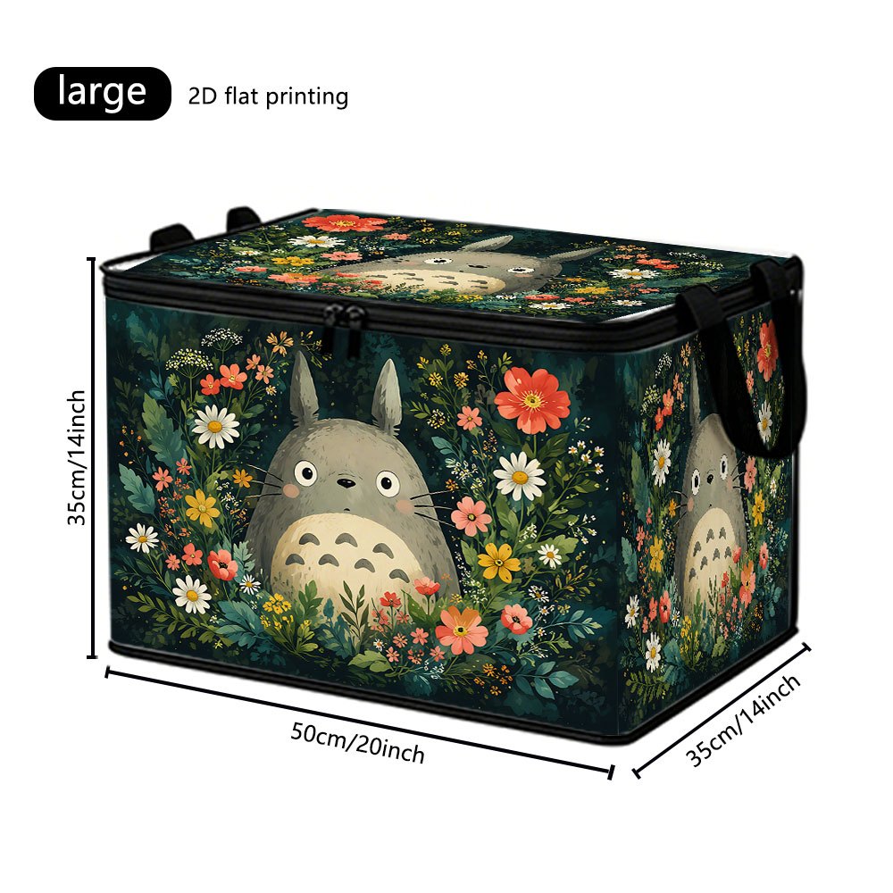 TEMU Lancement de nouveau produit : 1pc Boîte de rangement pliante avec fermeture éclair, impression 2D FLAT, scène complète, organisateur, Totoro