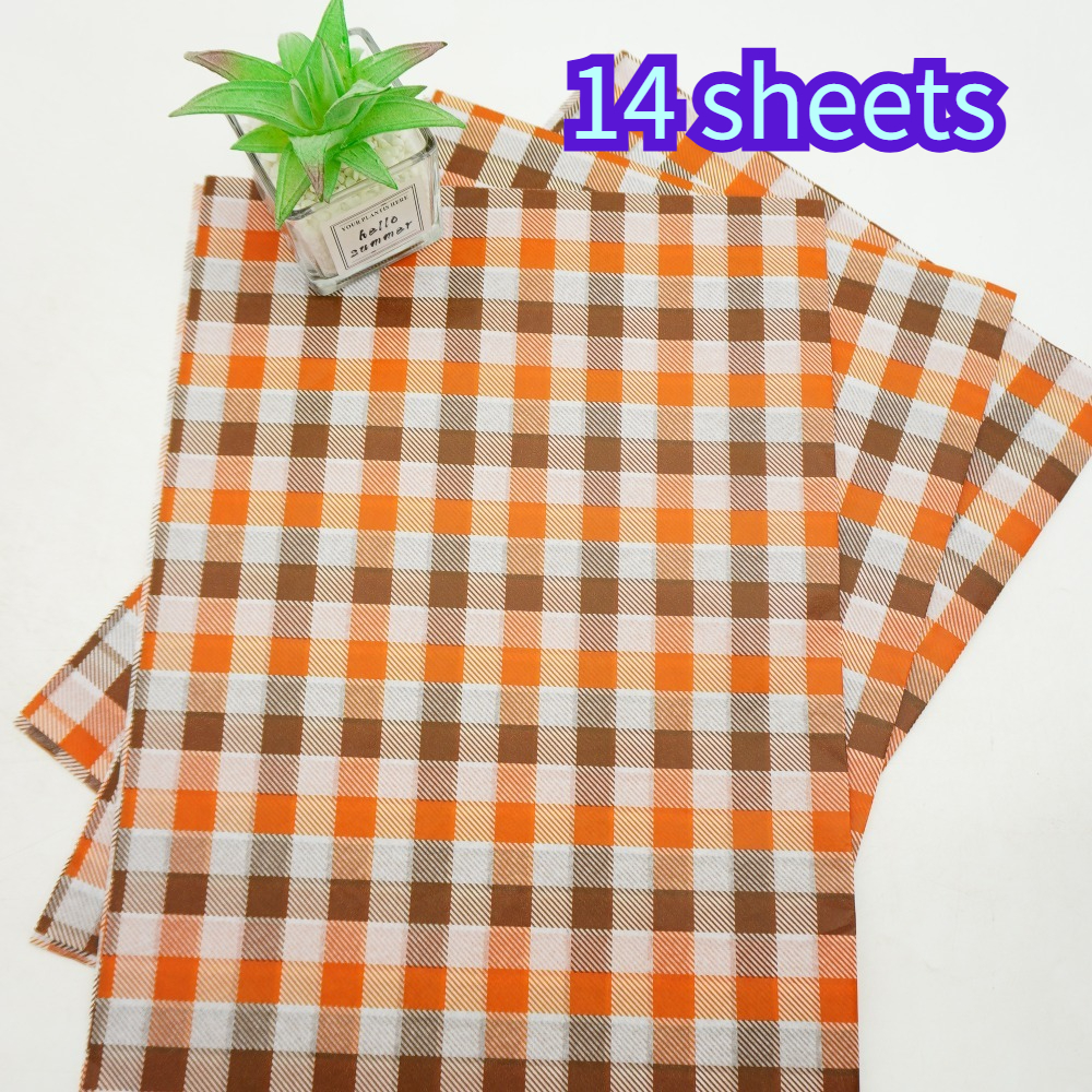 TEMU Vintage Autumn Orange-brown Plaid Tissue Wrapping Paper Suitable For Gift Box Liner, Filler, Bouquet Wrapping - Wax/polymer Coated Sheets With