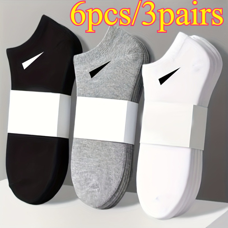 E-shop 6 Stück/3 Stück Herren Bootssocken aus schwerer Faser - Verdickte Fußgewölbestütze, leichtes Sportdesign, Schwarz/Weiß/Grau - Freizeit- und