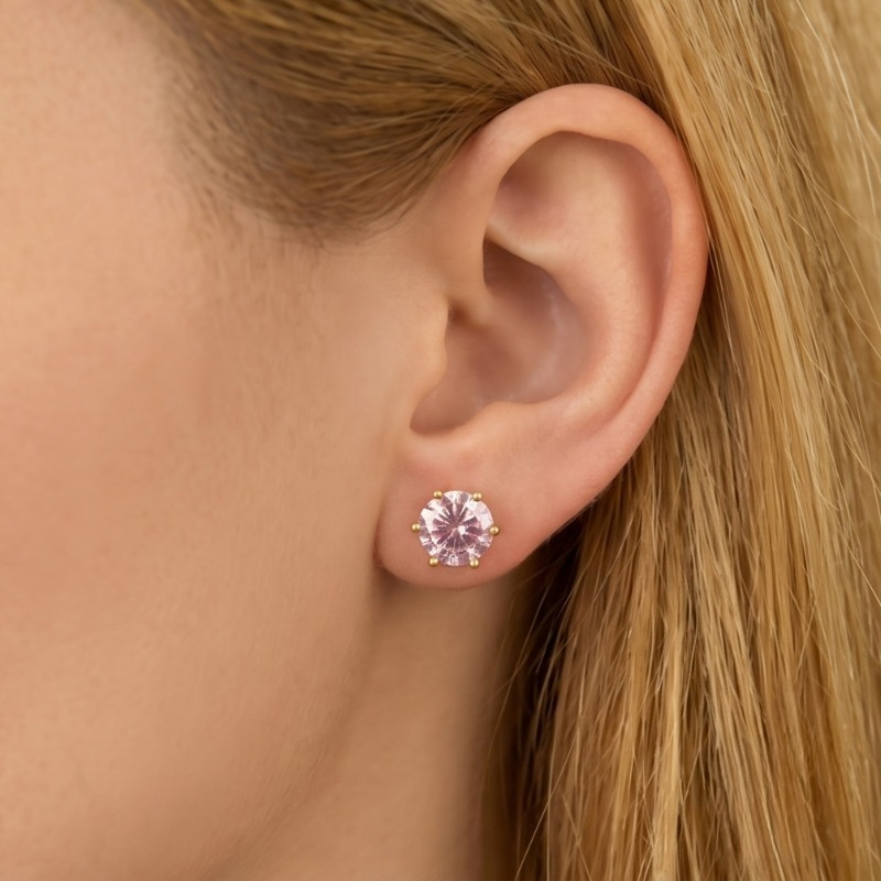 Women's 925 Silver Synthetic Zirconia Golden Earrings, Classic Design
