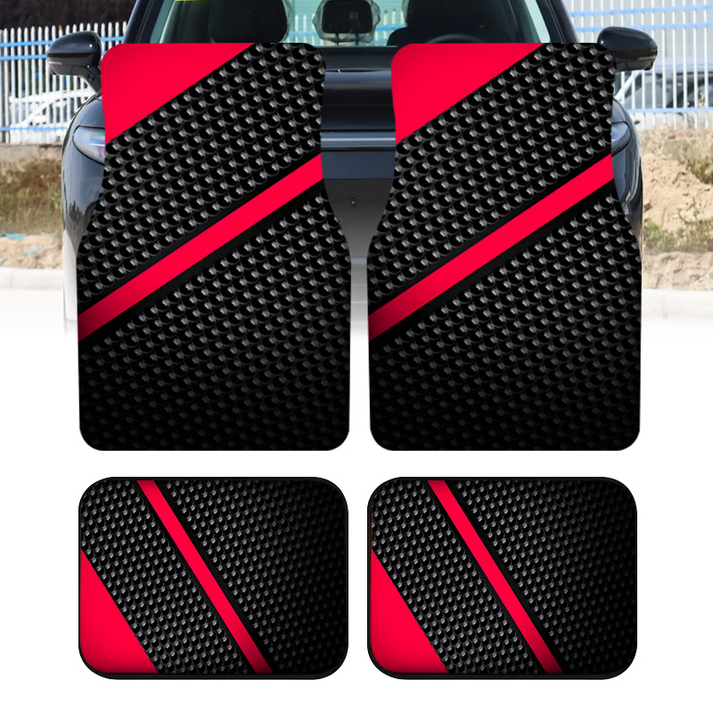 TEMU 2er/4er Set Auto-Fußmatten mit Aufdruck in Schwarz Rot – Strapazierfähige Bodenauskleidungen, sicher praktisch, eine Geschenkwahl, langlebig,