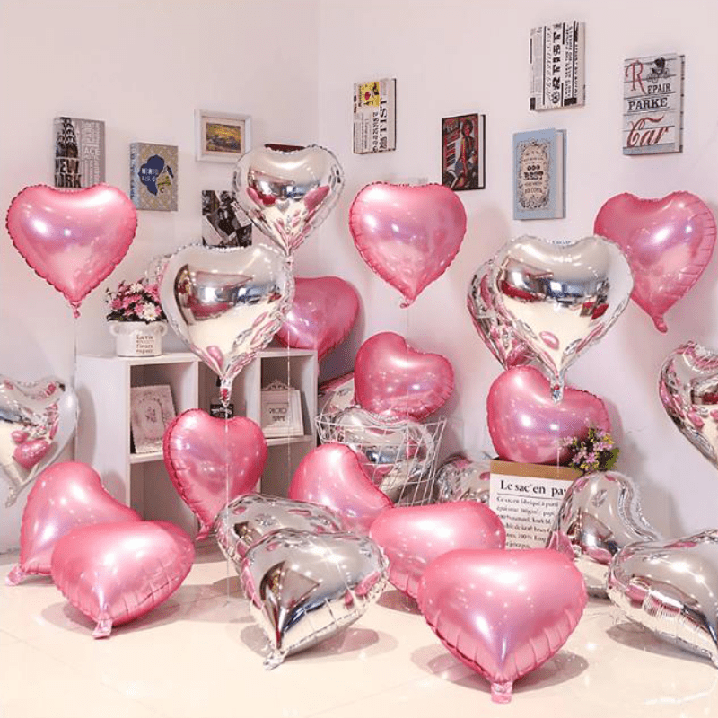 

30pcs/ Set 18 Inch 10pcs Silver + 20pcs Pink Aluminum Film Love Balloons Valentine's Day Gift Chrismas Happy New Year Party Decoration Home Decor