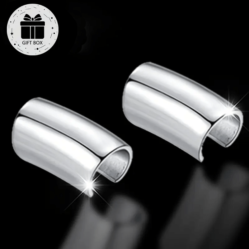 TEMU 2pcs Minimalist Geometric Long Bar Clip-on Earrings For Women, 925 Sterling Silvery, Non-pierced, Gift Box Included - Perfect For Daily Wear And