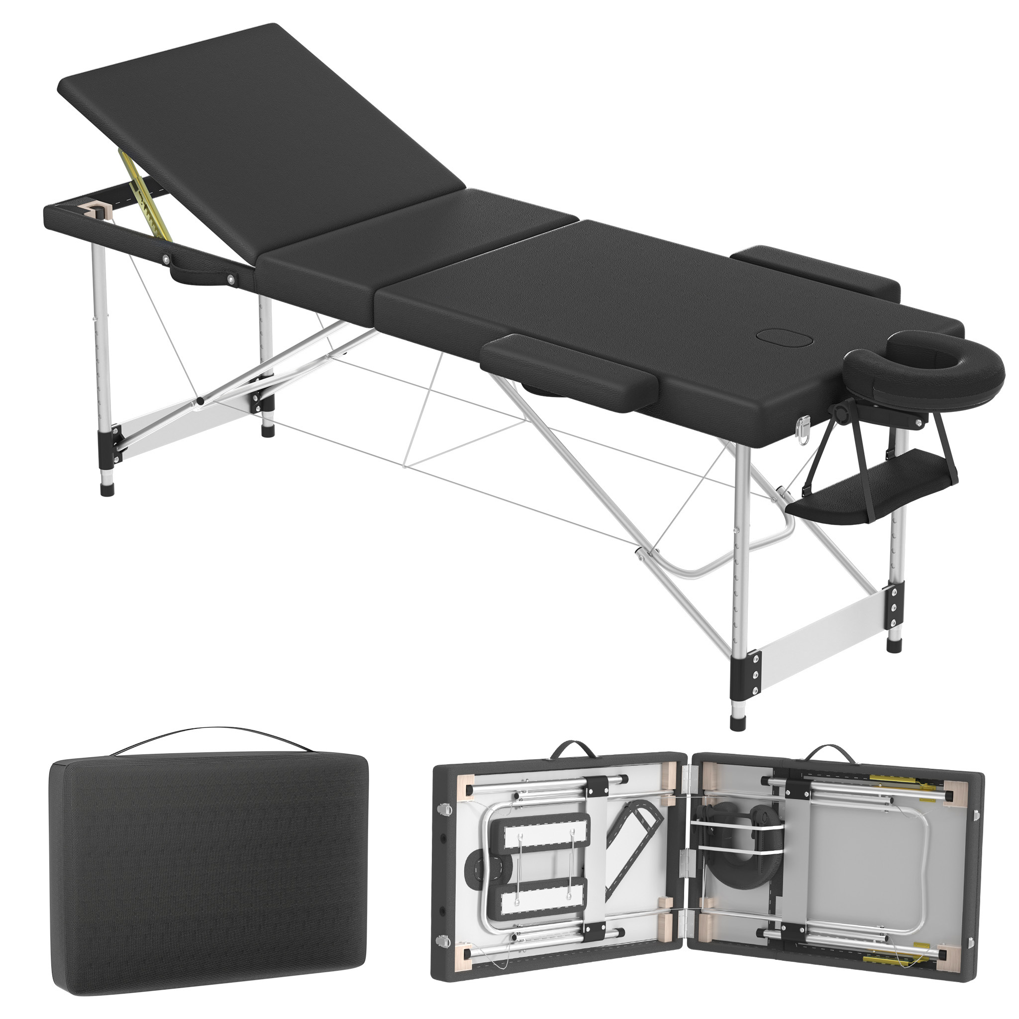 Foldable Massage Bed, Adjustable Height, Aluminum Massage Bed Portable Massage Table Including Accessories Headrest Armrest And Handbag, Weight Capacity Of 230kg