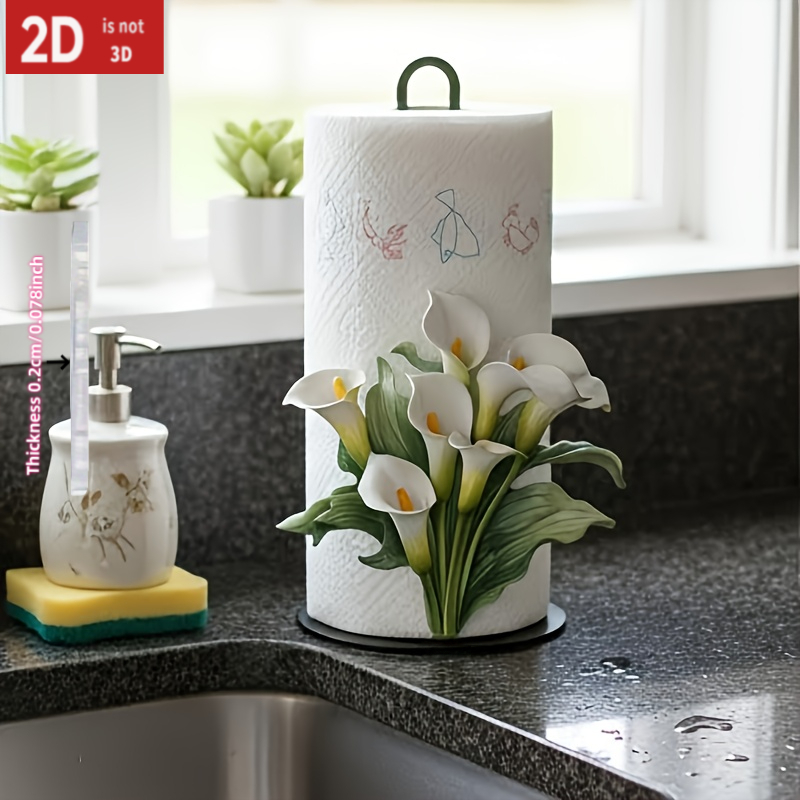 TEMU 2d Flat 2d Printed Acrylic Calla Lily Floral Themed Pattern, Kitchen Paper Towel Holder, Bathroom Toilet Paper Holder, Multi-functional Storage