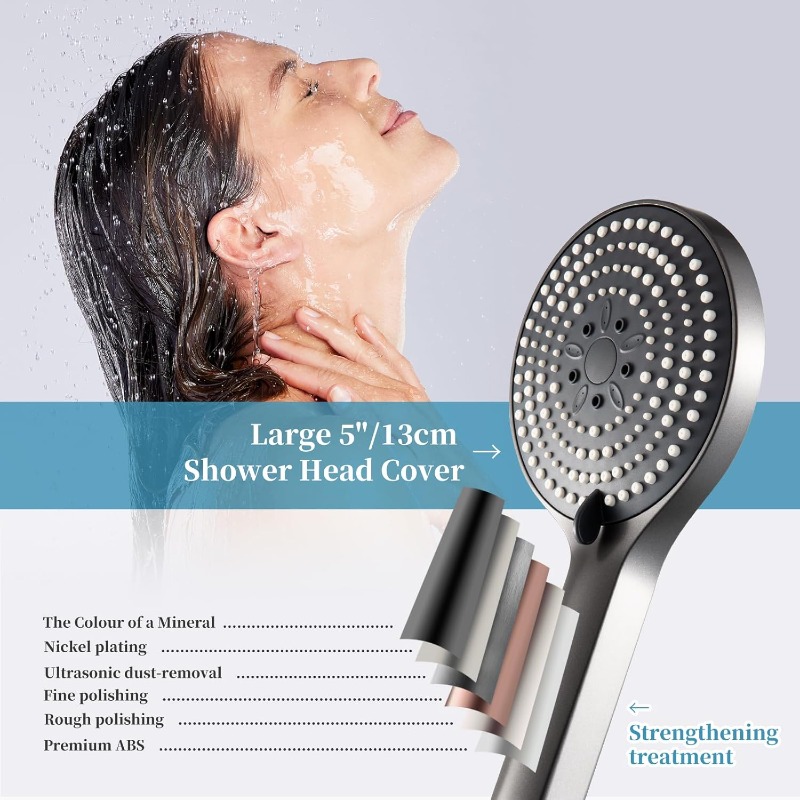 1.5m Handheld Shower Head with 6 Modes, Powerful Boosting Showerhead