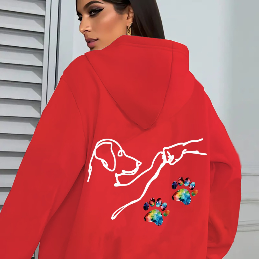 

1pc Women's Casual Hooded Zip Sweatshirt, Polyester Knit Fabric, Autumn/ Hoodie Jacket With Letter Pattern Detail, With Dog Print And Pocket
