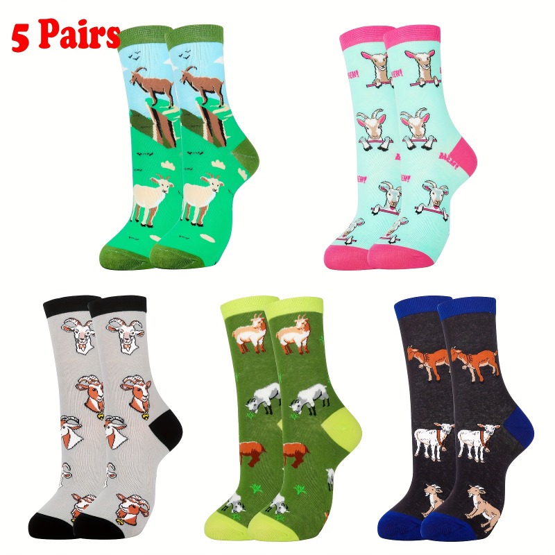 TEMU 5-pair Valporia Goat Socks Suitable For Goat Lovers, Soft Socks With Goat-themed, Novelty Animal Gift For , Christmas/ Gifts For Mom, Dad, -