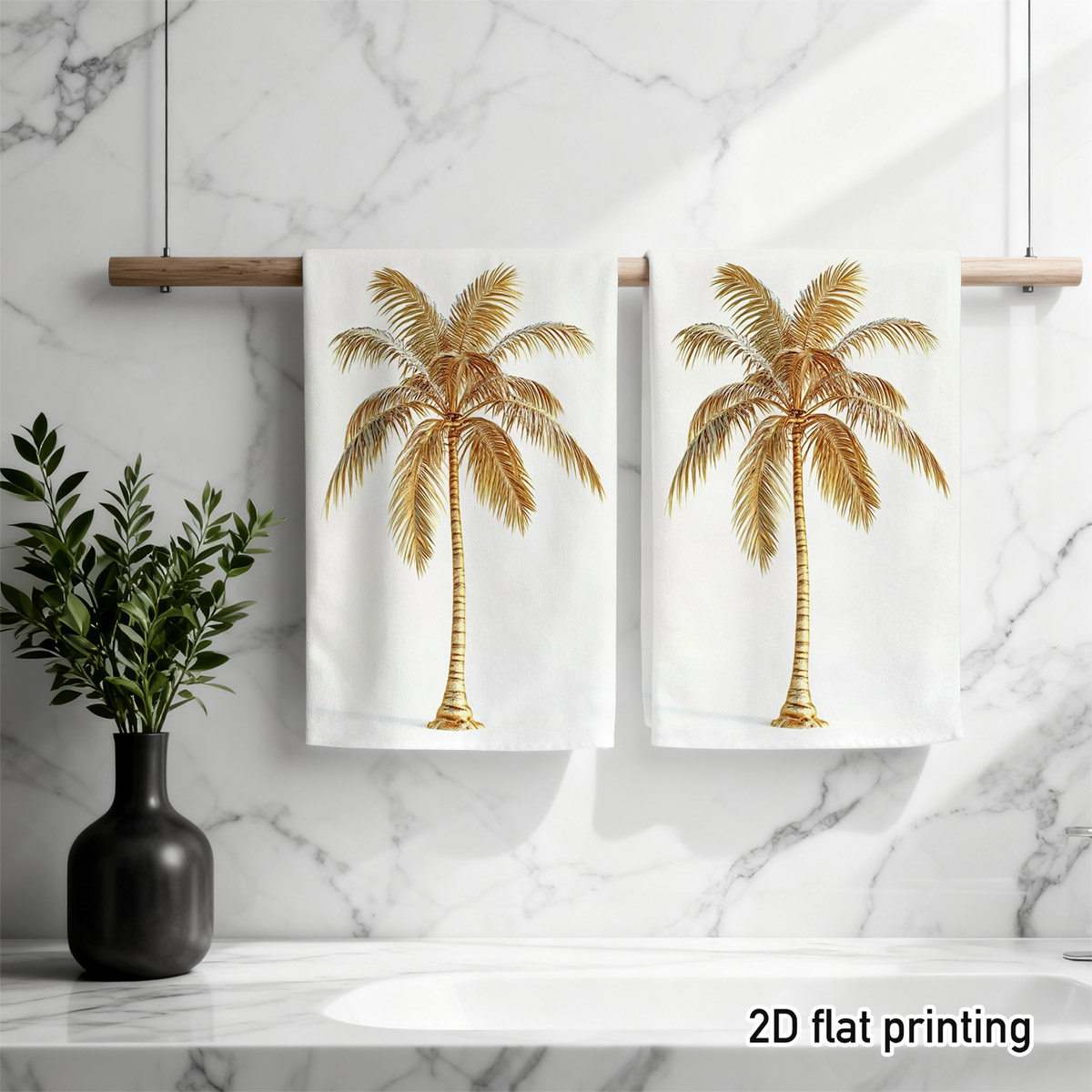 TEMU 2pcs Golden Palm Tree Cleaning Cloth, Prints With Vibrant Leaf Design, Soft Absorbent Drying Cloths For Kitchen Countertops, Glass Surfaces, Car