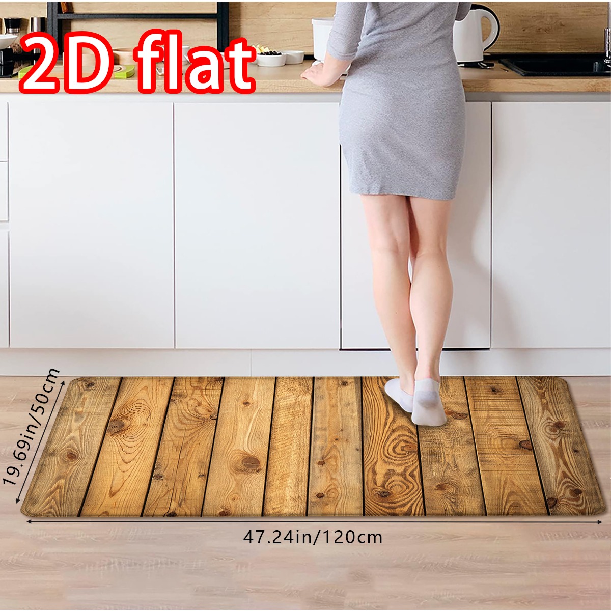 TEMU 1pc/2pcs/3pcs Vintage Versatile Wood Grain Print High- Absorbent Non-slip Kitchen Runner Mat, Foldable Easy-clean 2d Flat Mat Set, Ideal As A