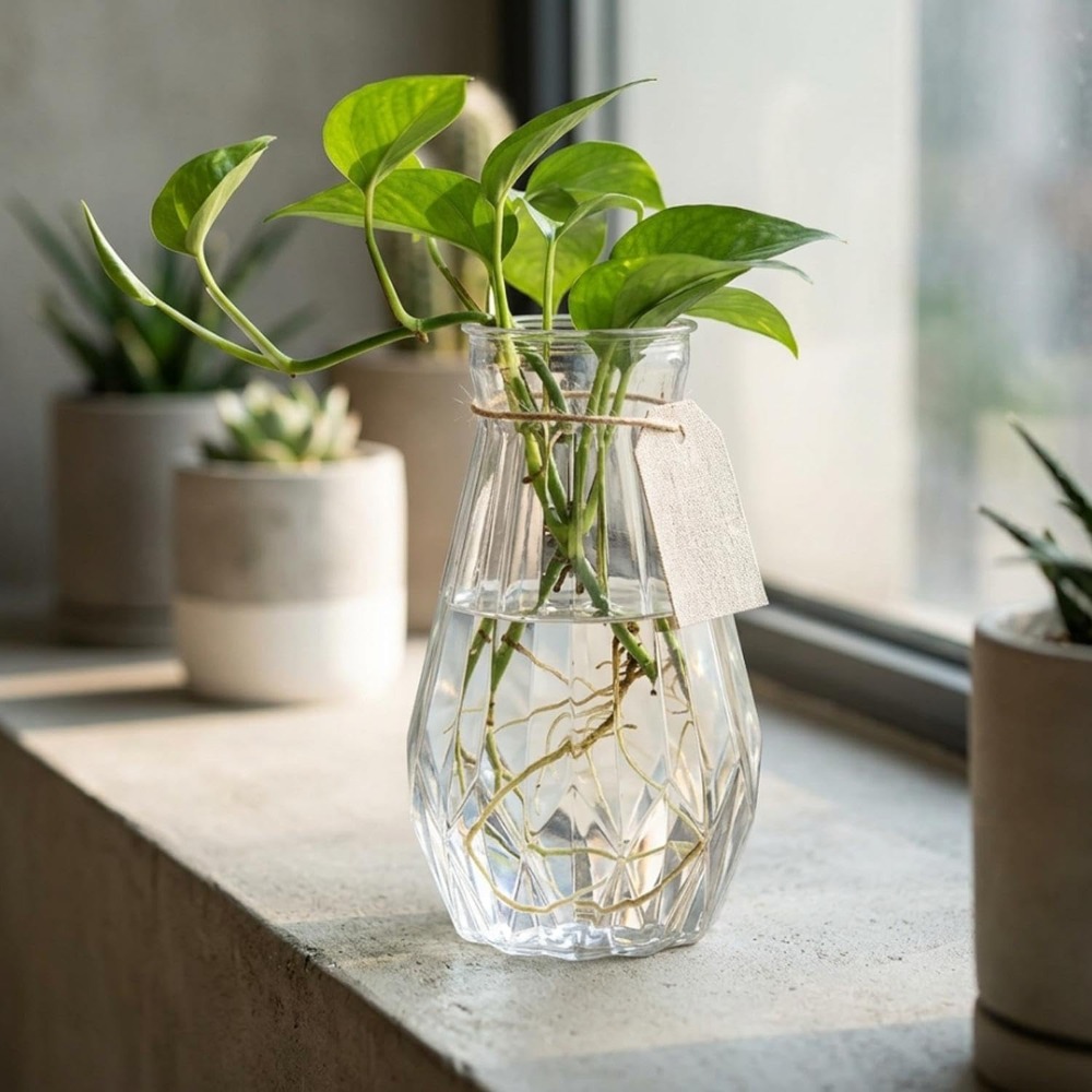 Geometrische durchsichtige PET-Vase mit Diamantschliff, bruchsichere Mini-Hydrokultur-Blumenvase aus Glasimitation, transparente kleine Dekoflasche für Schreibtisch, Hochzeit *