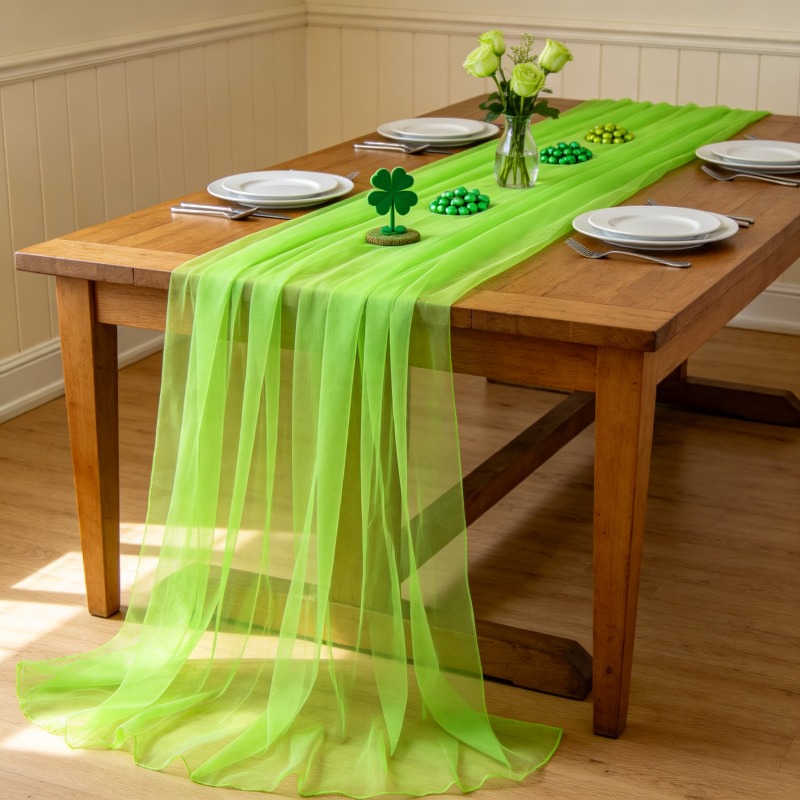 TEMU A Fluorescent Green Party-specific Gauze Table Runner With A Smooth, Draping, And Translucent Effect. Suitable For Diy Dining Table Chair Backs,