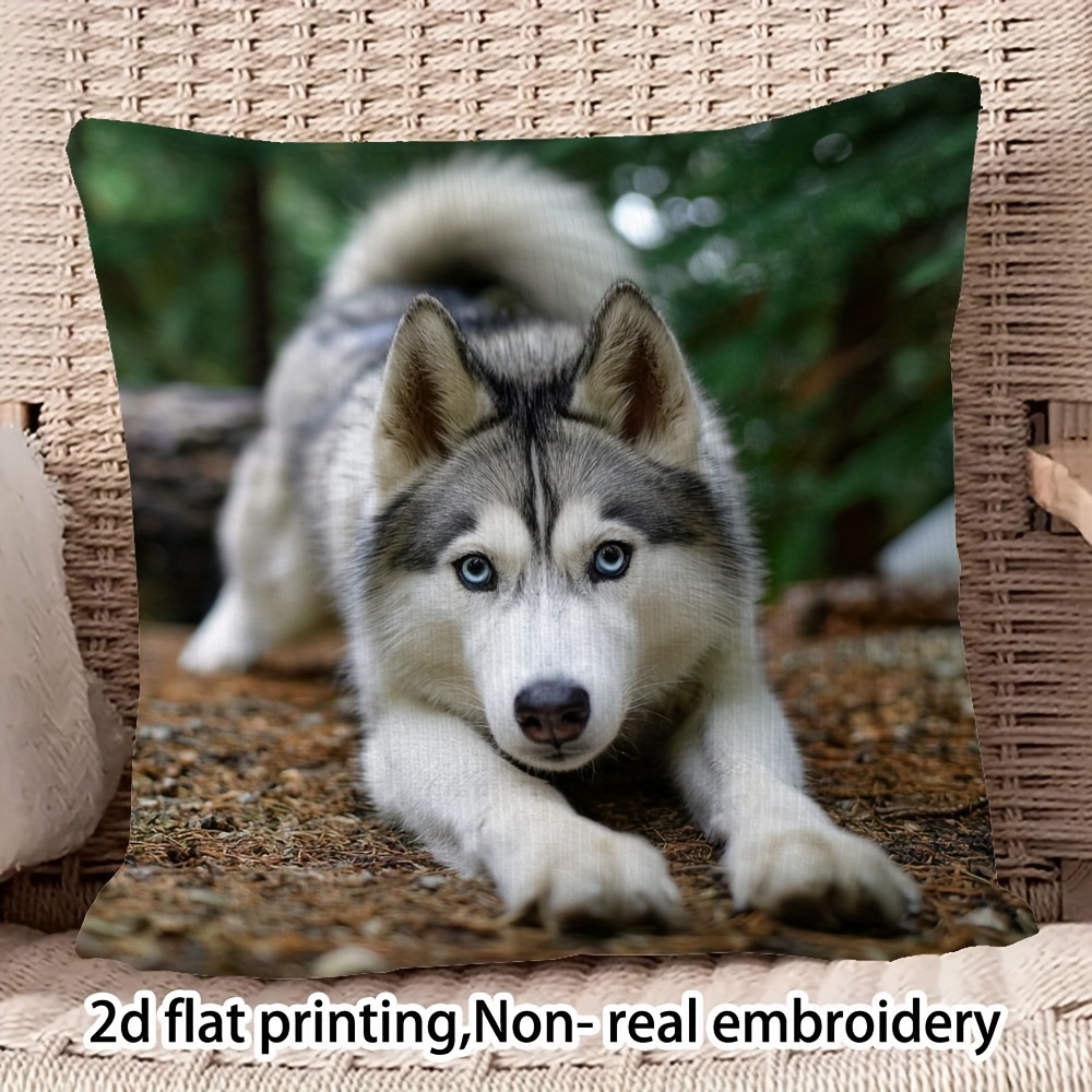 TEMU Taie d'oreiller Husky Sibérien 1 pièce - Fermeture éclair , motif extensible de chiot Husky, cadeau de décoration avec chien (coussin non ),