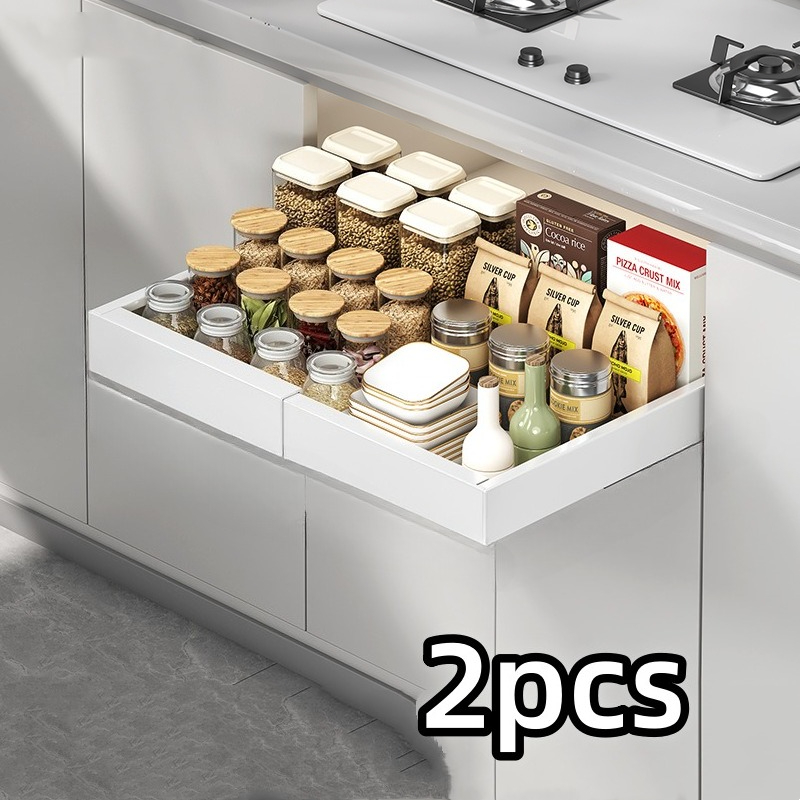 TEMU 1/2 Pack Shelf Baskets Expandable Kitchen Cabinet Pull-out Drawers, 1 Set Of 2 Sliding Storage Racks, No-drill Sink Slide-out Baskets, Cabinet