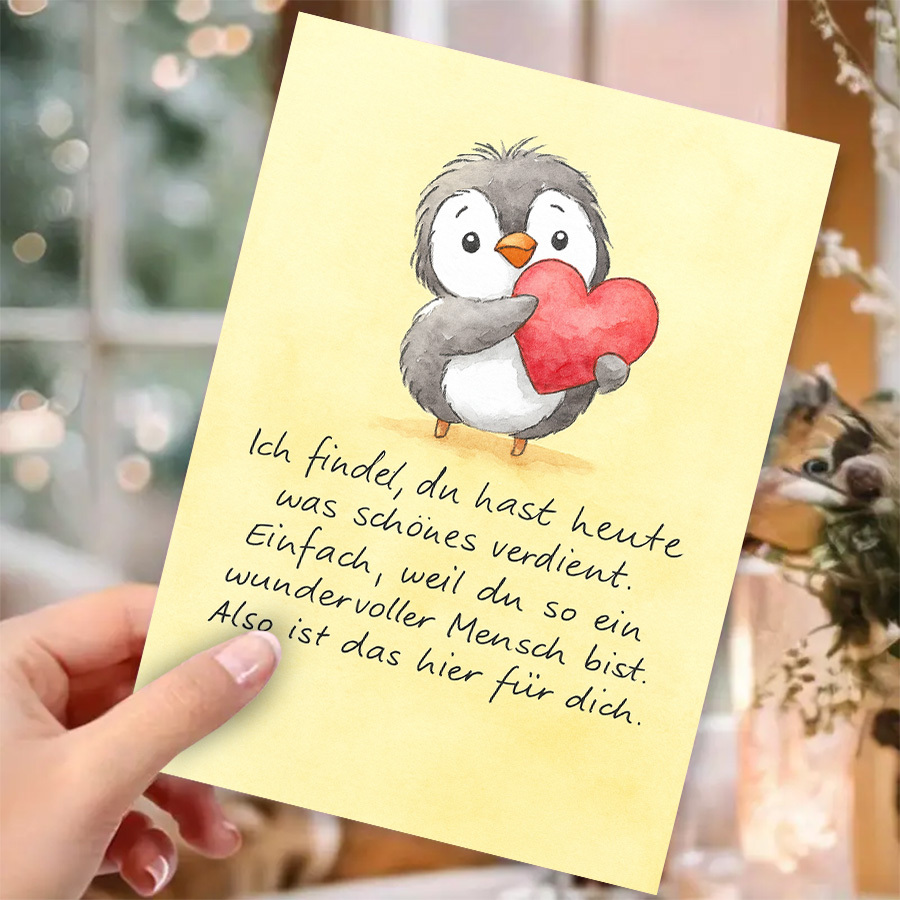 E-shop 1 Stück Niedliche Pinguin-Grußkarte mit Herz – Entzückende Pinguin-Karte mit Herz für Ermutigung, Dankbarkeit, Dankesnotizen, Geburtstage,