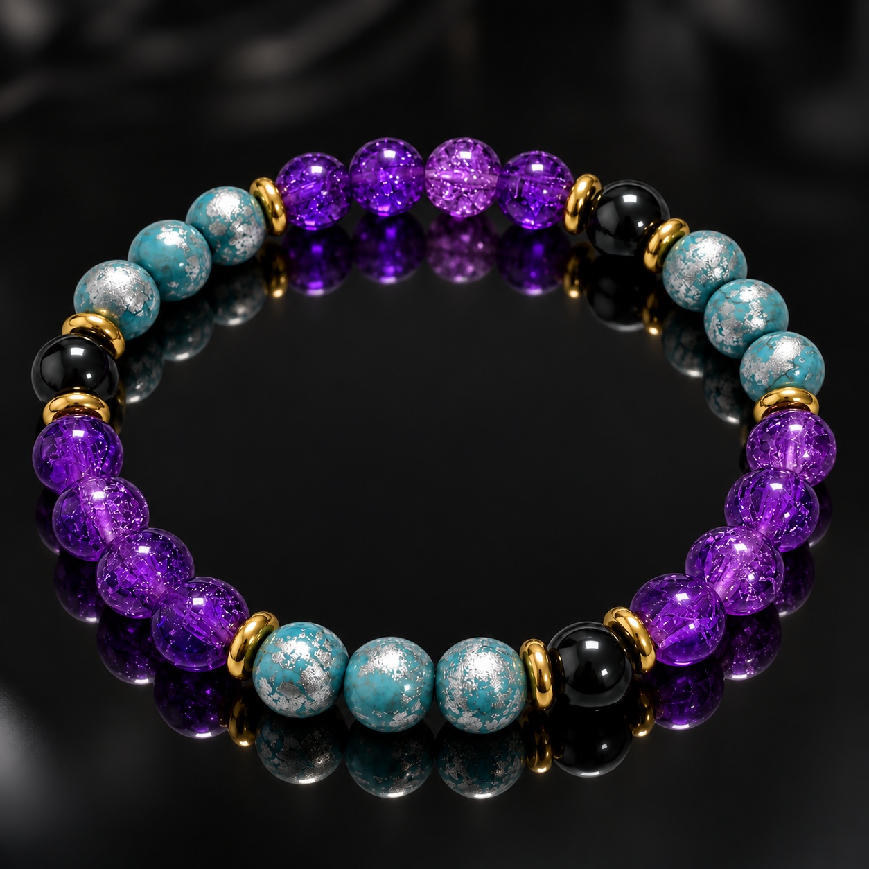 Wealth-Attracting Purple Burst Flower & Flower Quartz Bead Bracelet
