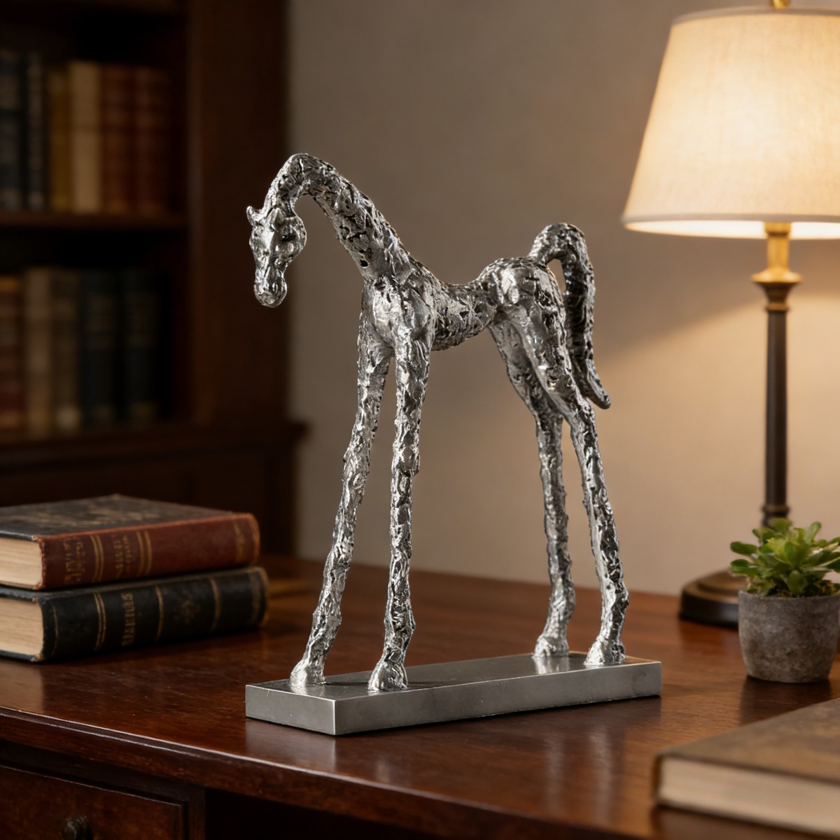1pc of Resin Silvery Vintage Silvery Horse Ornament | Artistic Craft Table Decoration for Living Room, Entrance, Study, Home Decor, Long-legged Horse Modern Sculpture
