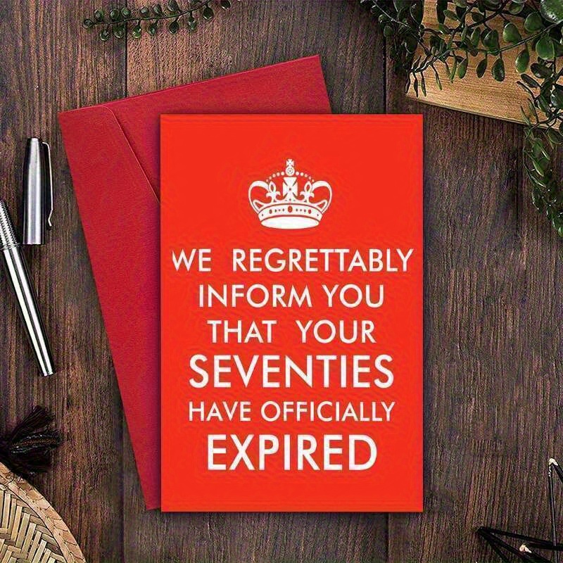 TEMU Men And Women's Fun 80th Birthday Card - "expired 1970s" Novelty Design With Crown Illustration | Humorous Milestone Celebration Card, Perfect