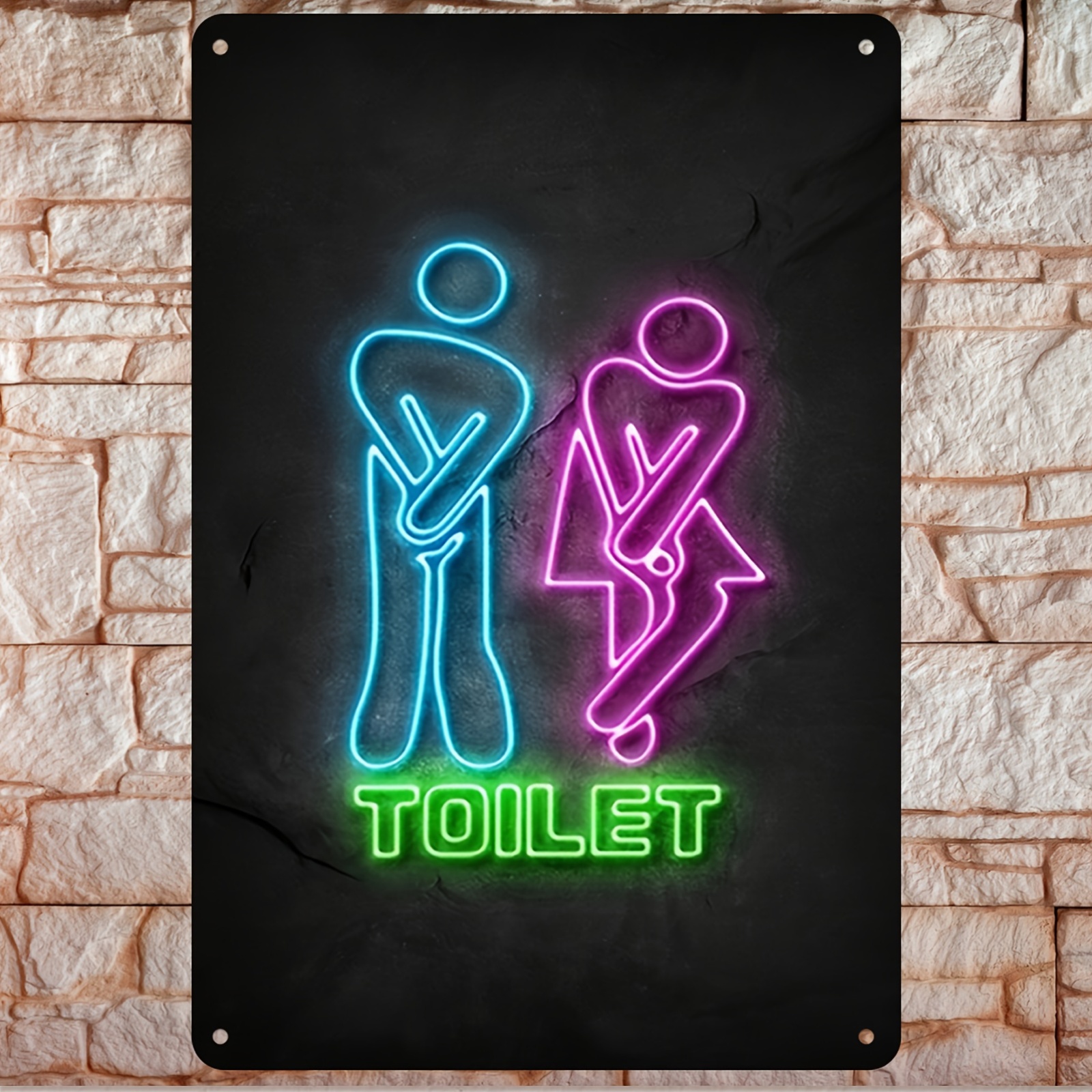 TEMU 1 Neon Toilet Sign - Modern Bathroom Decor With Male/female Symbols, Neon Green And Pink Lighting Effects - Powered Wall-mounted Led Display,