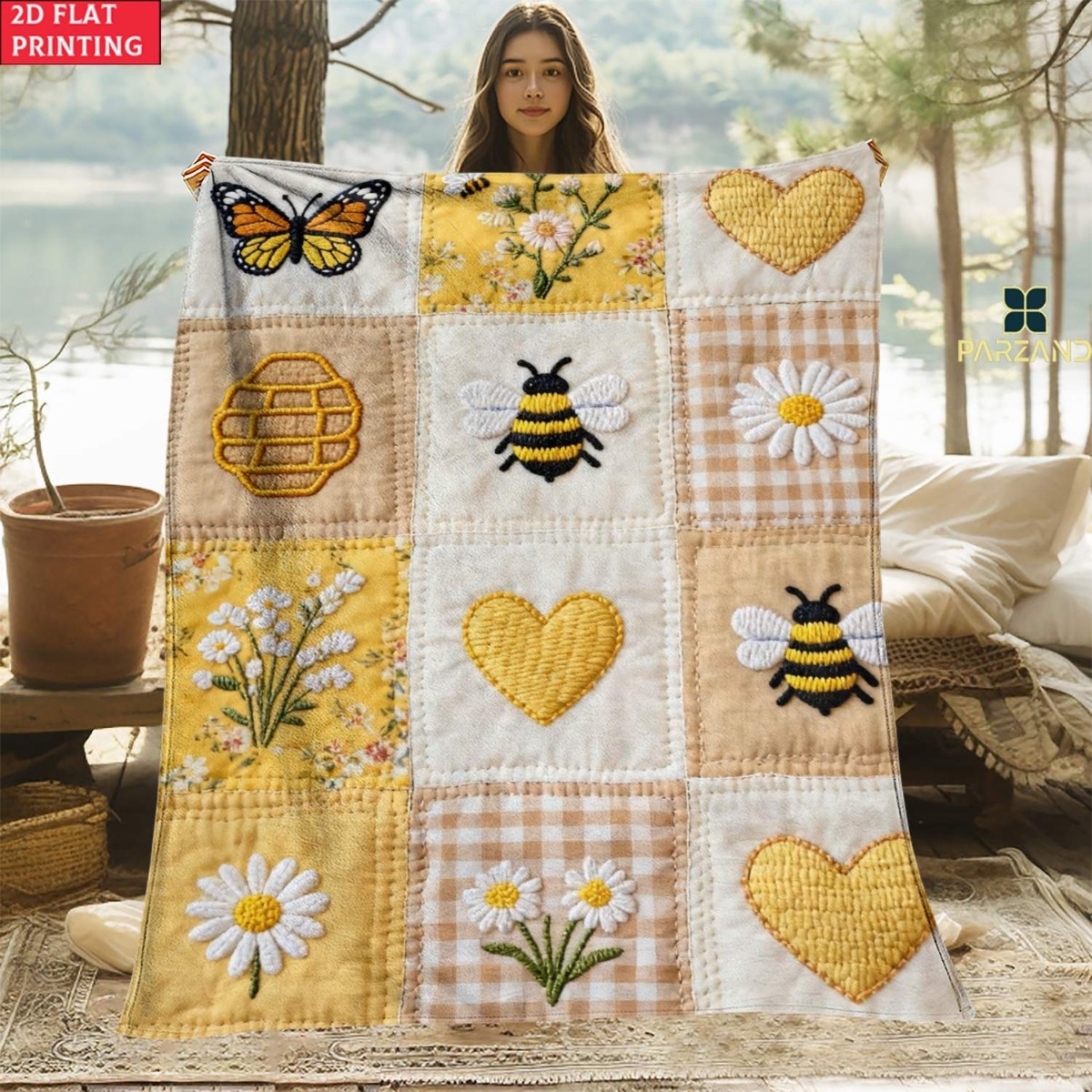 TEMU 1pc Parzand Quilt Blanket Ultra Soft Lightweight Flannel Throw Suitable For Camping Travel And Use All Cozy Warm Bedspread For And Machine