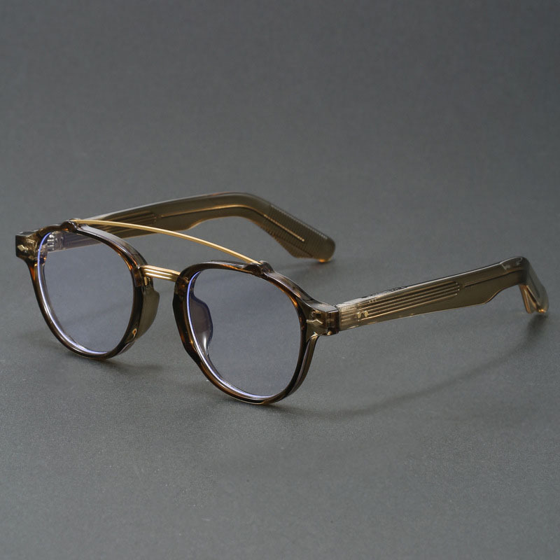 New Double Beam Round Frame Glasses, Unisex Fashionable Decorative Glasses Frame, Suitable For Daily Use, Comfortable Wear