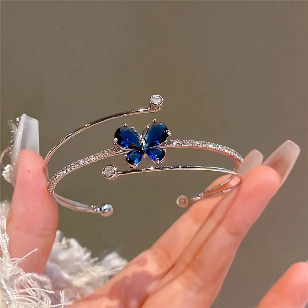 TEMU 1pc Women's Elegant 3-layer Navy/dark Blue Bangle Bracelet - K Plated Suitable For Casual & Formal Wear, Vintage Design, Suitable For Parties,