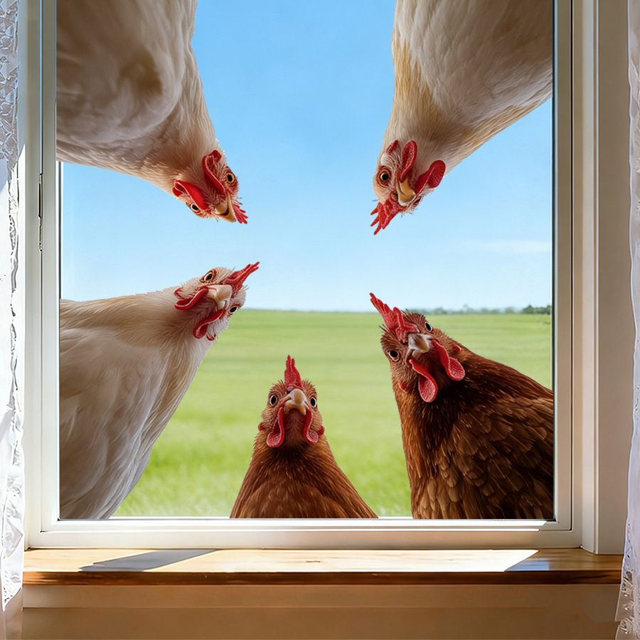 TEMU 1pc Funny Window Peeking Hen Window Cling, Realistic Farm Chicken Glass Decoration Sticker, Creative Animal Theme Window Cling, Refrigerator