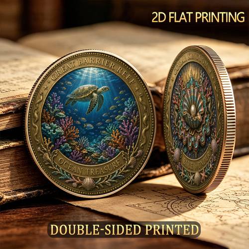 item picture replica 2 sided flat print 1pc ocean themed replica 1 57 inch front turtle coral printed pattern back shell pearl texture collectible ornament gift for relatives friends with protective storage case