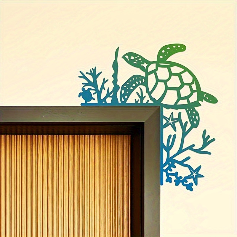 TEMU 2d Flat, 2d Flat, A 2d Acrylic Turtle Door Frame Decoration With Colorful Corner Accents, This Acrylic Wall Art Is Perfect For Room Decor And Comes With Corner Decoration Options