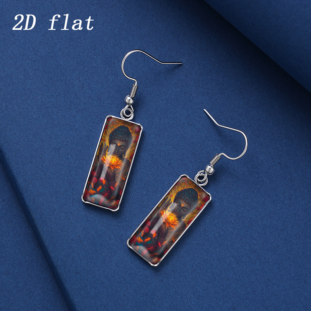 Zen Buddha & Lotus Printed Faux Gemstone Earrings