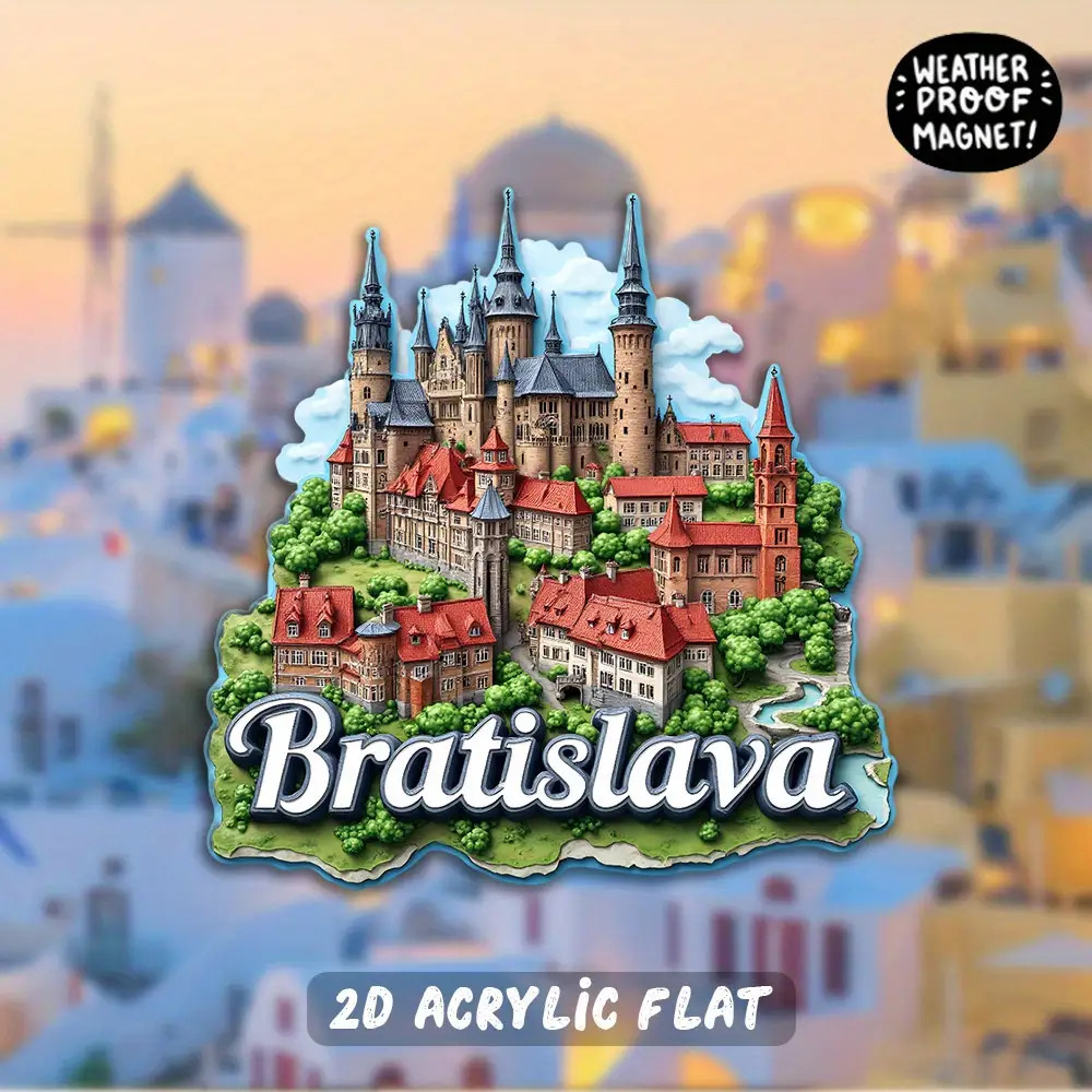 TEMU 1pc Slovakia Slovakia Souvenir - Slovakia-shaped Bratislava Castle & Miniature Model-like Acrylic Magnet For Fridge, Fridge Magnets, Souvenir