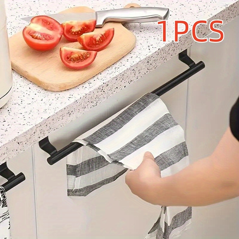TEMU 1/2pcs Punch-free Removable Towel Rack, Kitchen Towel Hook, Stainless Steel Wall-mounted Towel Rod, For Kitchen And Bathroom Cabinet Doors, Home