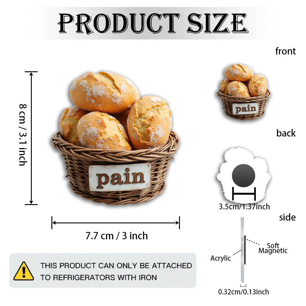 TEMU 1pc Of Rustic- Magnet, Featuring A Metal Bread Logo And A Wicker Basket, Suitable Home Baking, Home Decoration, Refrigerator Magnets, -themed