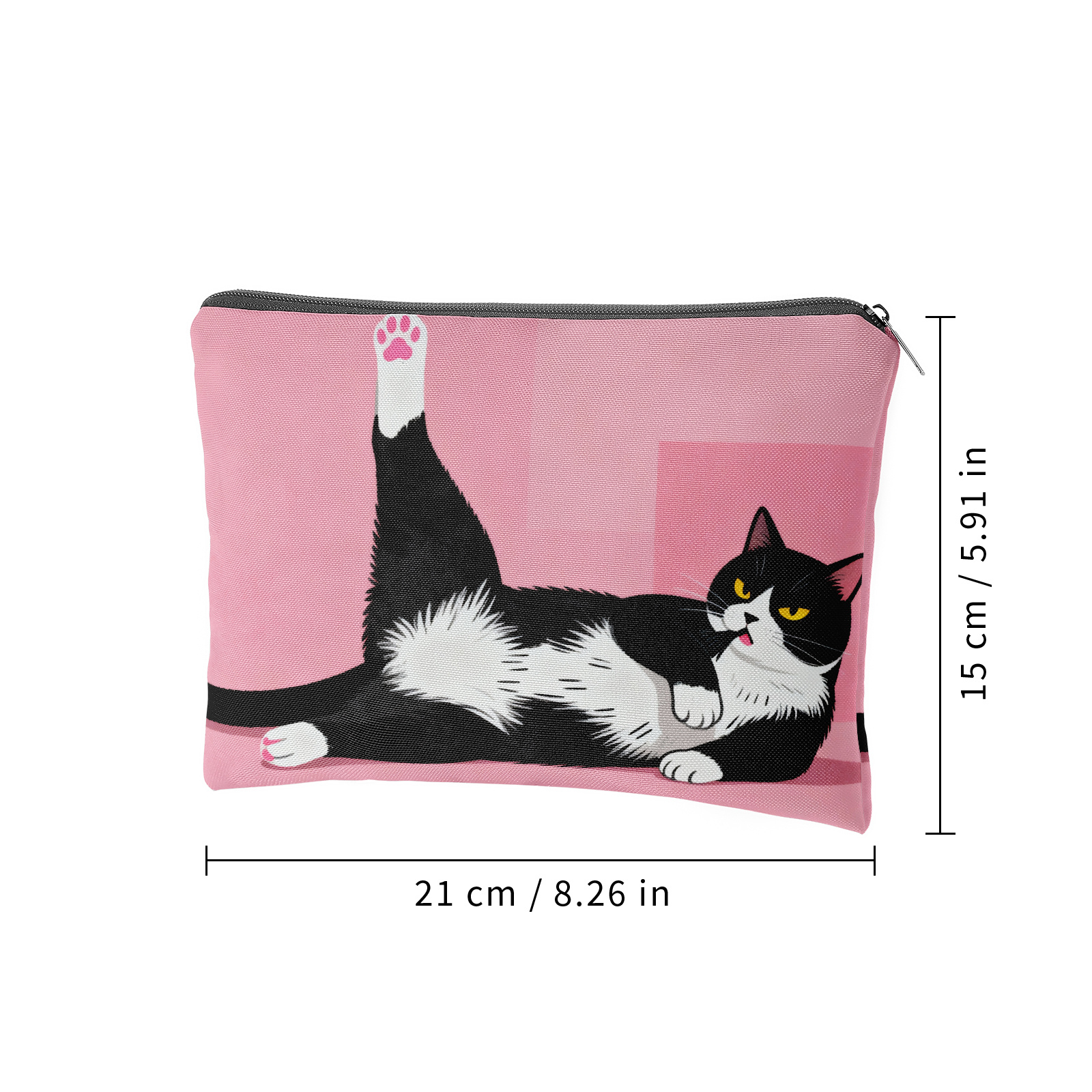 TEMU Cute Black White Cat Lined Storage Bag, Cat Double-sided Print Makeup Pouch, Travel Toiletry Bag With Lining, Multi-functional Organizer, Diy