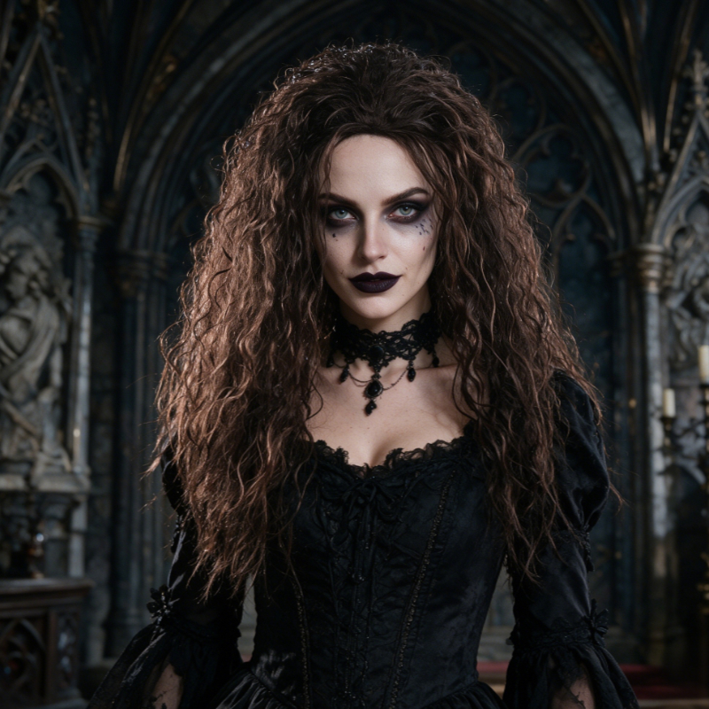TEMU Dark Gothic Style Women's Party Costume Wig, Halloween Costume Wig, Women's Shawl Long Curly Wave Style, Suitable For Gatherings And Parties,