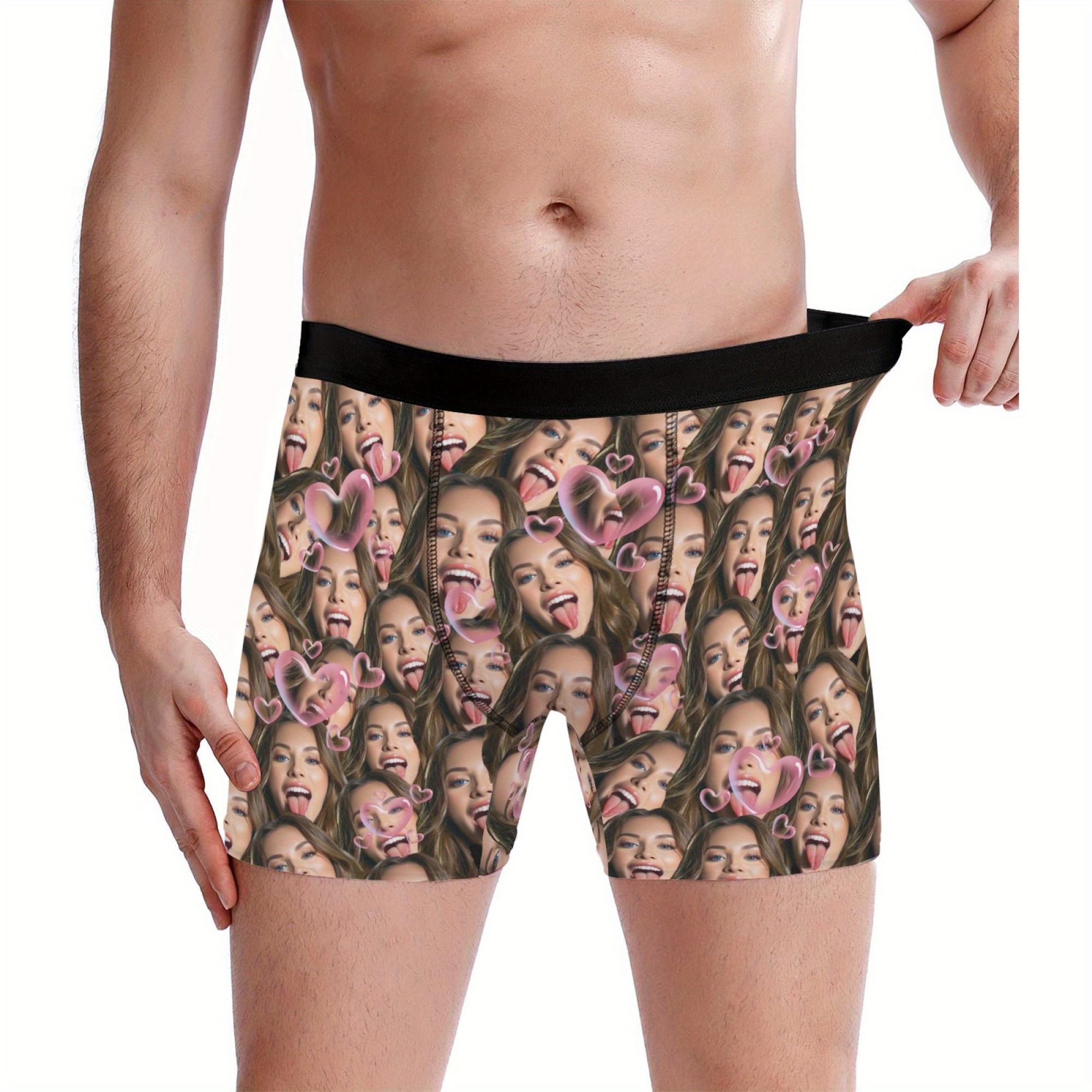 

Custom Photo Men's Boxer Briefs - Personalized Face & , Ideal For Valentine's Day Or Anniversary Gift, High-stretch Polyester, Machine Washable, Unique Name Underwear