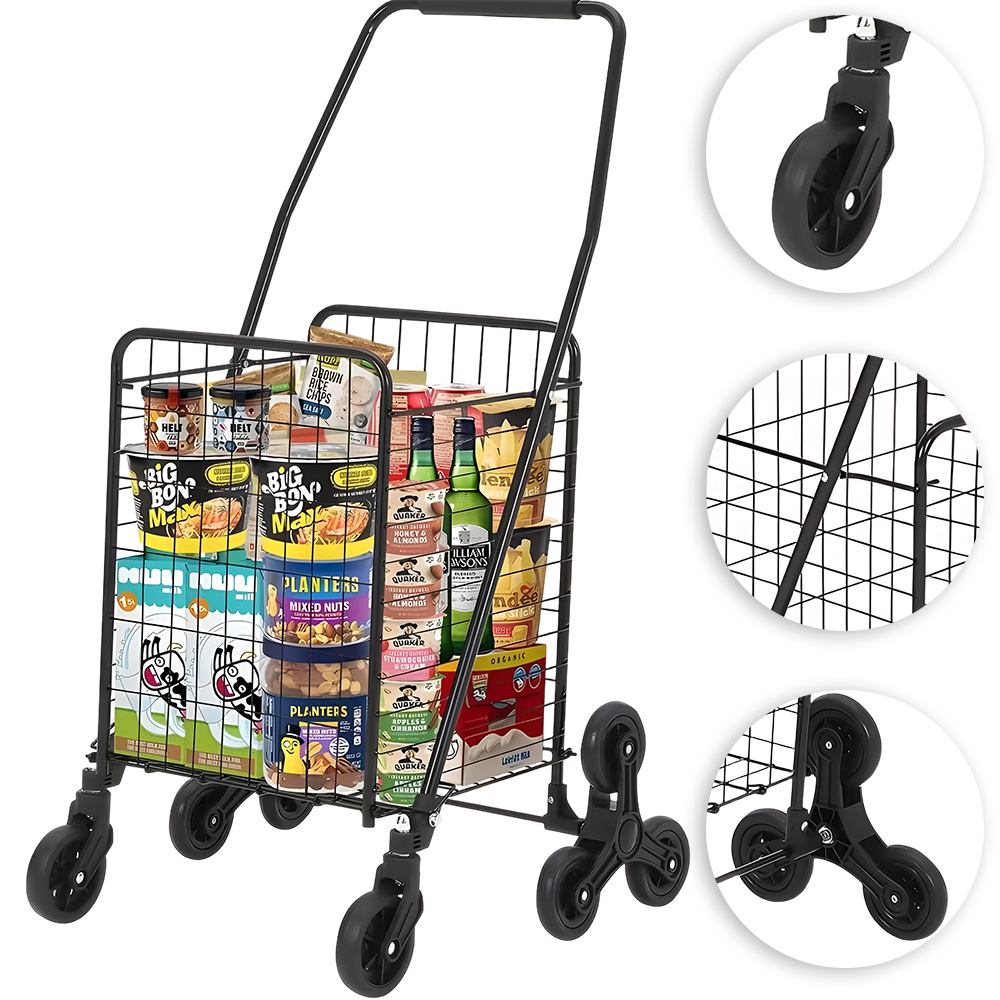 Image of 57l Steel Folding Cart With 4 Wheels Ergonomic Handle For