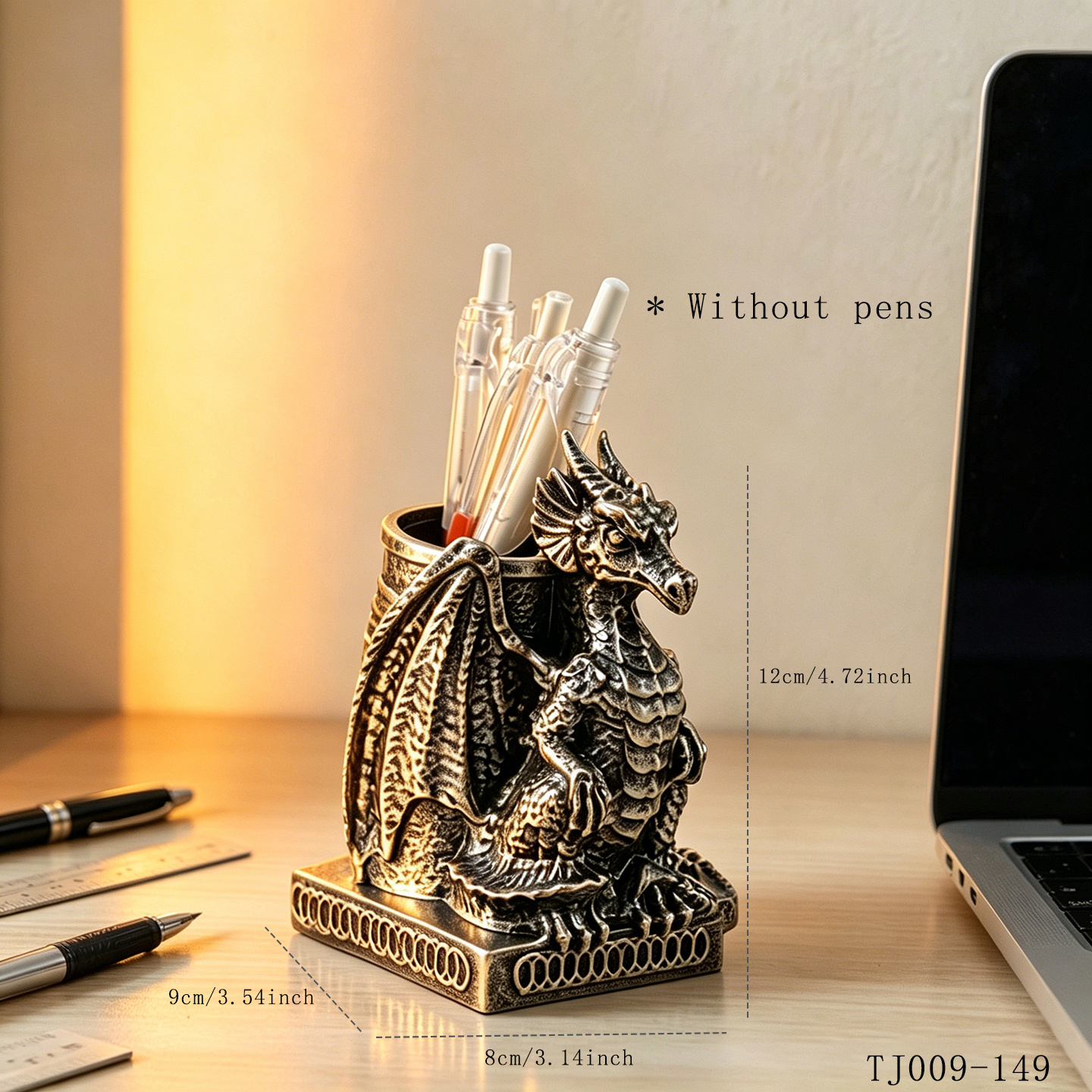 TEMU Porte-stylo rétro en résine de dragon, organisateur de papeterie de bureau dragon ailé gothique, porte-crayon de style antique, convient pour la