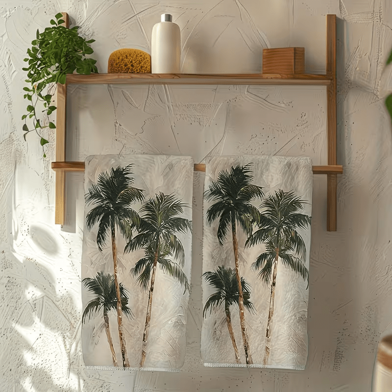 TEMU 2pcs Palm Tree Kitchen Towels & Dishcloths - Microfiber Quick-dry Suitable For Washing Dishes, Travel, Gym, Camping - Absorbent Dish Cloths