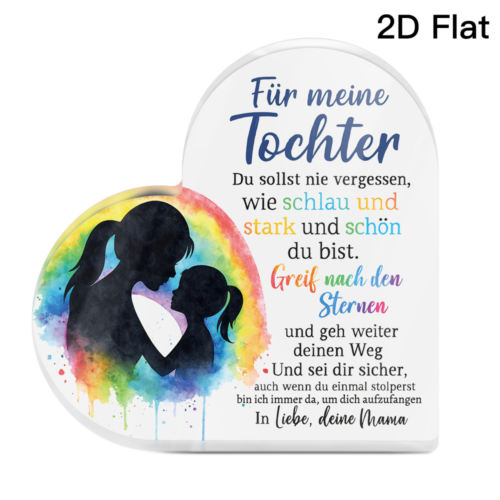TEMU 2D Flach, . PUTUO DECOR Deutschlands Herzförmiges Acrylschild - "Für meine Tochter" Deutscher Text, Farbenfrohes Aquarell-Design, Ideal für