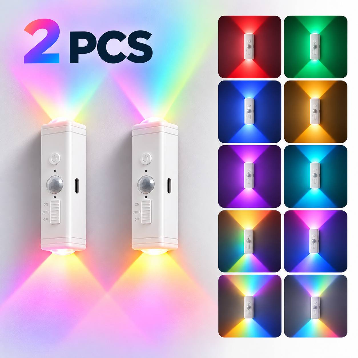 TEMU Set luci a LED RGB intelligenti con di per sottopensile, luci a LED con di , applique a di con testa e LED | Sette colori RGB, luce notturna d'