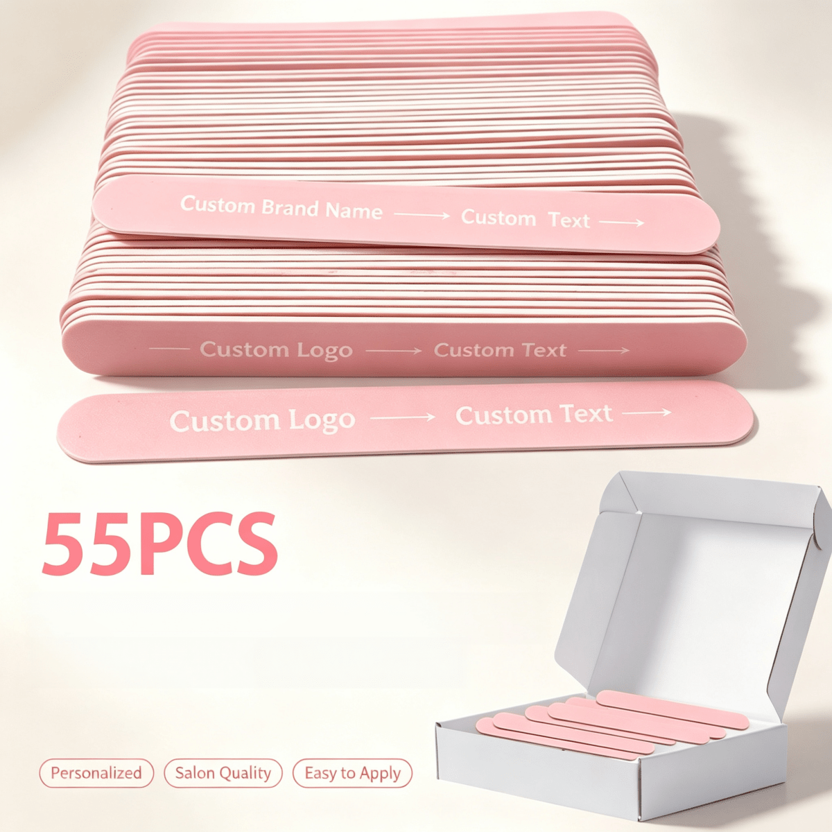 TEMU Gepersonaliseerde 55-delige Witte Doos Roze Houten Nagelvijlen, Mini Nagelgereedschap, 240 Grit 4.72 Inches Voetverzorging en Schuren Houten