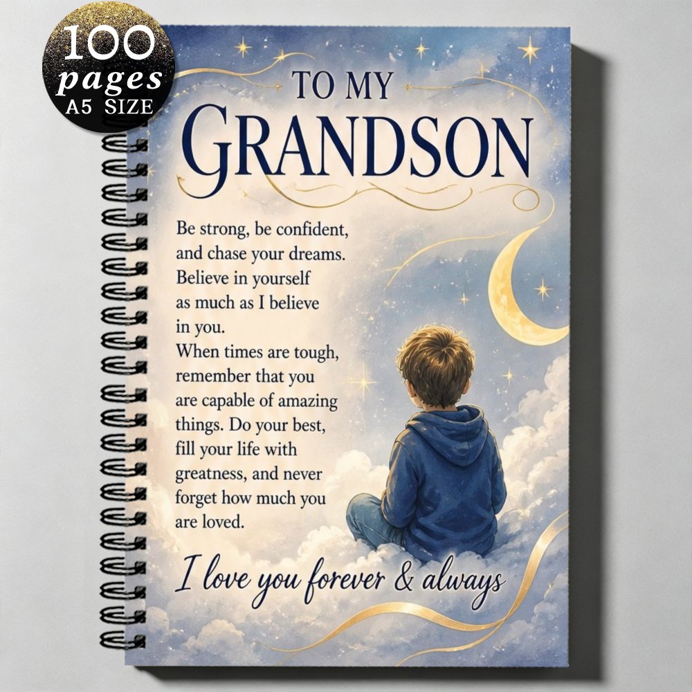 TEMU 1pc 21x14.5cm Spiral Notebooks For Grandson With Warm Grandparent Encouragement Message, Perfect Birthday Graduation Gifts For Grandchildren