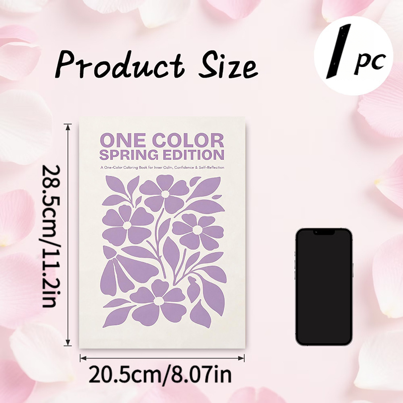 TEMU Taro Purple Edition Single-color Floral Coloring Book, Portable Pocket-sized Coloring Album, 28.5*20.5cm Compact And Easy To Carry, Features