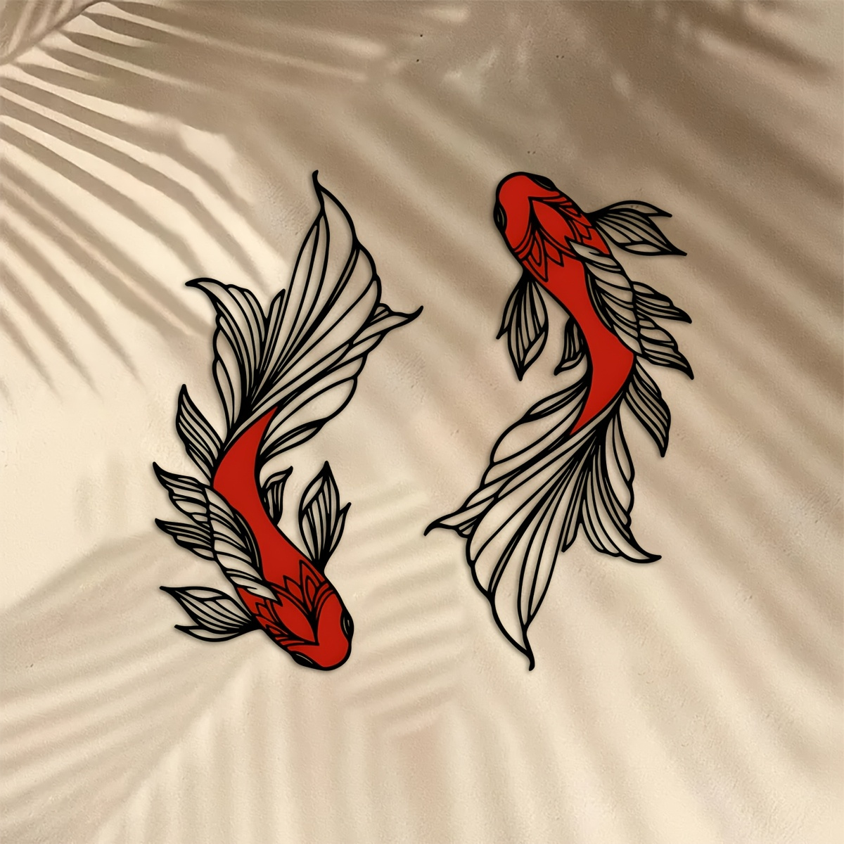 TEMU 2pcs Colorful Koi Metal Wall Art, 35cm/ 13.78 Inches - Vibrant Red And White Iron Wall Decor With , Shui Design For Indoor & Outdoor Home,
