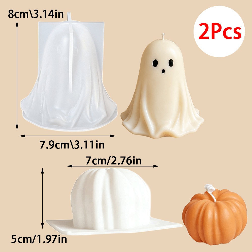 TEMU 2pcs Cute Pumpkin Dual Silicone Candle Mold Cartoon Jack O Lantern Epoxy Resin Stone Soap Making Mold For Halloween Indoor Table Decor Handmade