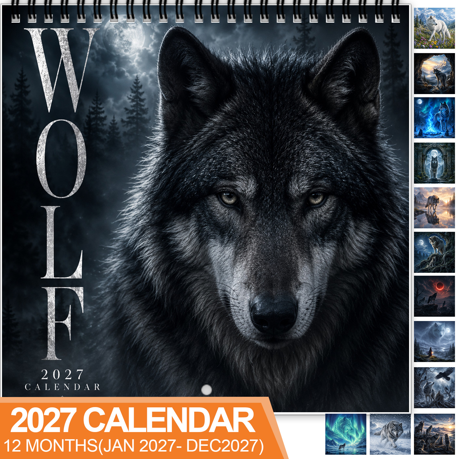 TEMU Calendrier 2027 - Agenda Mural Spirale 12 Mois avec Papier Épais , Art Silhouette de Nordique Adapté à la Décoration de Bureau et de Maison,