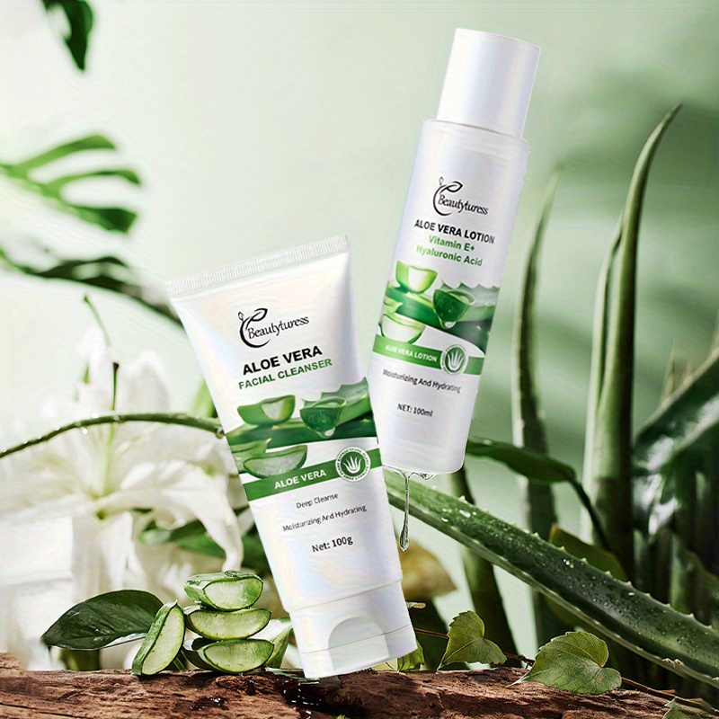 aloe vera care set daily moisturizing & skin care set, aloe vera six-piece  set with cleanser, toner, eye cream, serum, lotion, cream for valentine's  day and festival gift - health & household -