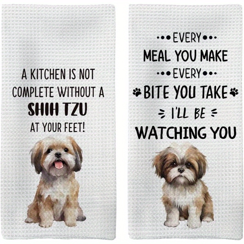 

2pcs Shih Tzu Christmas Kitchen Towels - Polyester, Machine Washable, Cartoon For Home