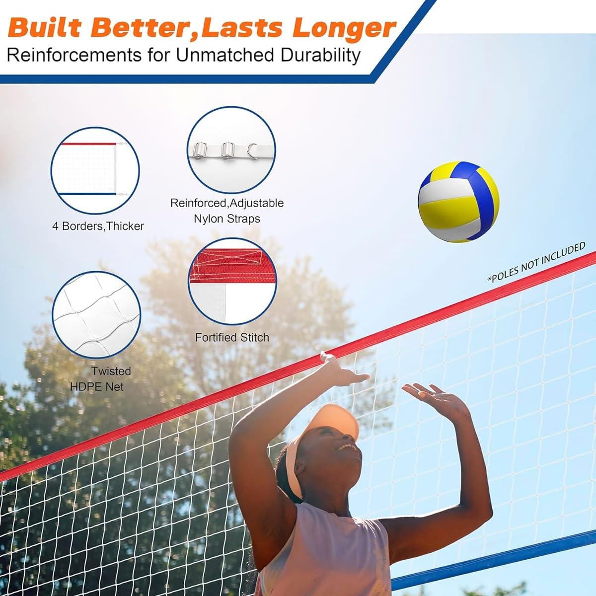 изображение предмета сменная волейбольная   для бассейнов, регулируемая от 15 до 28 футов, разработана для более широкой совместимости, с более толстыми краями и нейлоновыми ремнями (  в комплекте), подходит для использования в помещении и на открытом воздухе в бассейнах и на пляжах